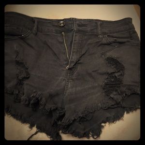 Black denim shorts